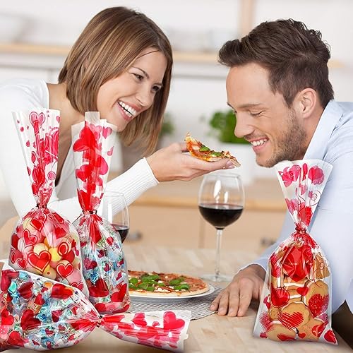 Miniatura 4 de Zonon 125 bolsas de regalo de San Valentín, celofán, bolsas de galletas de caramelo con 200 lazos giratorios para suministros de fiesta de boda, 5