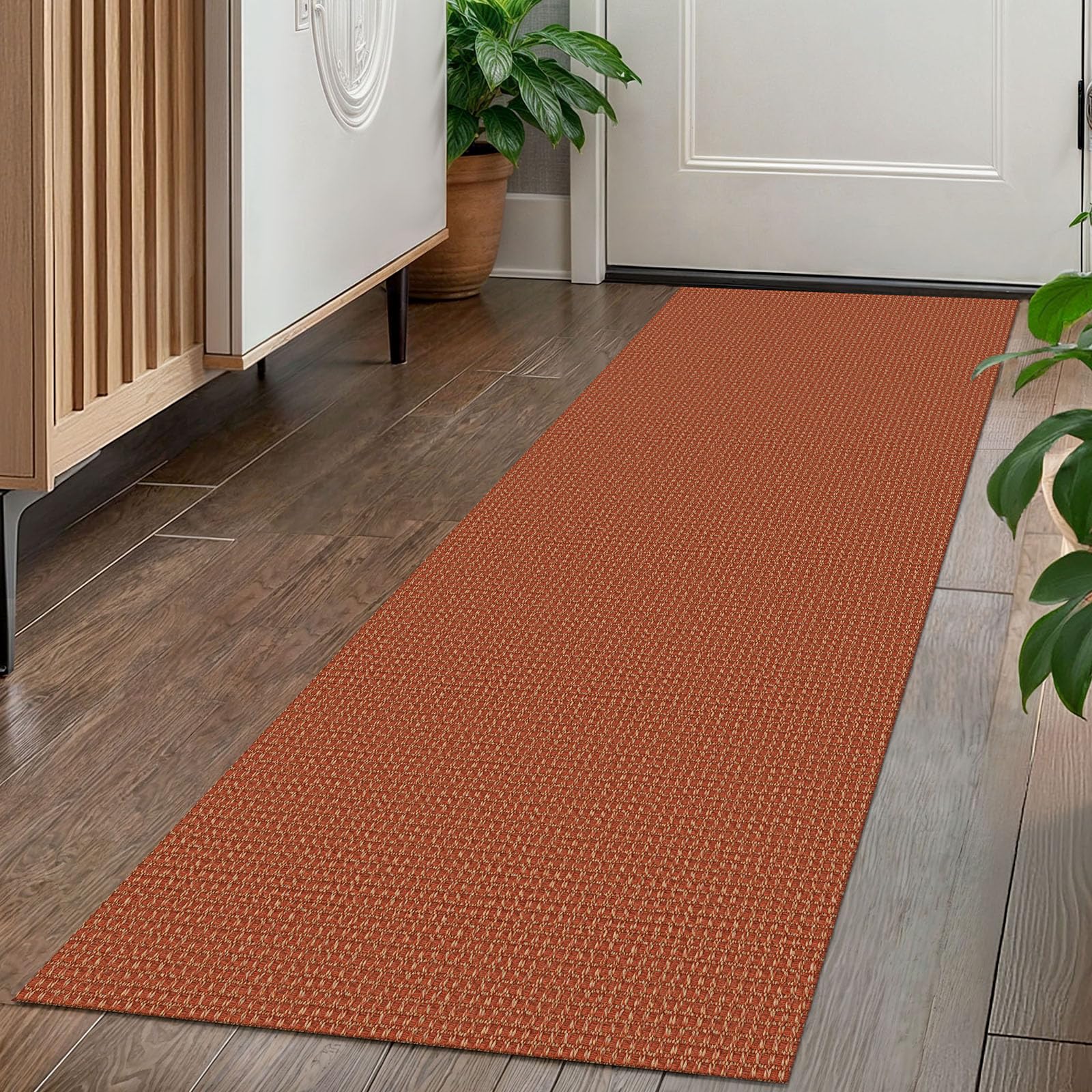 KOZYFLY Runners for Hallways 2x5 ft Washable Kitchen Runner Non Slip Rubber Backed Hall Runners Cotton Entryway Runner Rugs Floor Carpet for Indoor Backdoor Bedroom Kitchen, Orange/Tan — image 1
