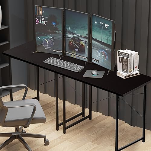 Miniatura 5 de YSSOA Escritorio para computadora, oficina en casa, trabajo, estudio, escritura, mesa moderna y sencilla con ganchos para auriculares