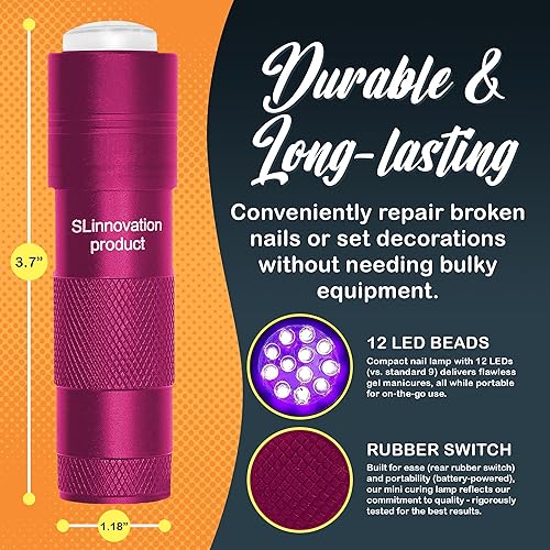Miniatura 4 de SLinnovation - Mini luz UV para uñas de gel luz UV portátil pendiente de patente para uñas mini linterna alimentada por pilas con LED y sello de