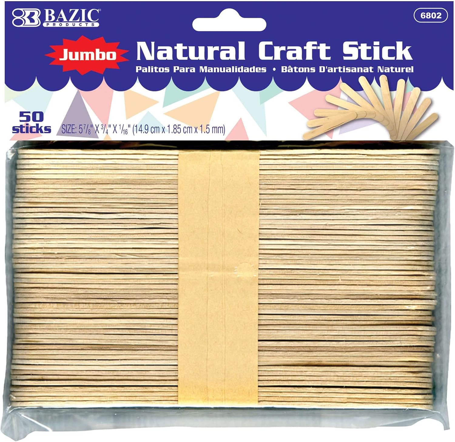 BAZIC Jumbo Craft Sticks Natral Wood, Large Size Ice Cream Popsicle Stick, Non Toxic DIY Project Building Crafts (50/Pack), 1-Pack