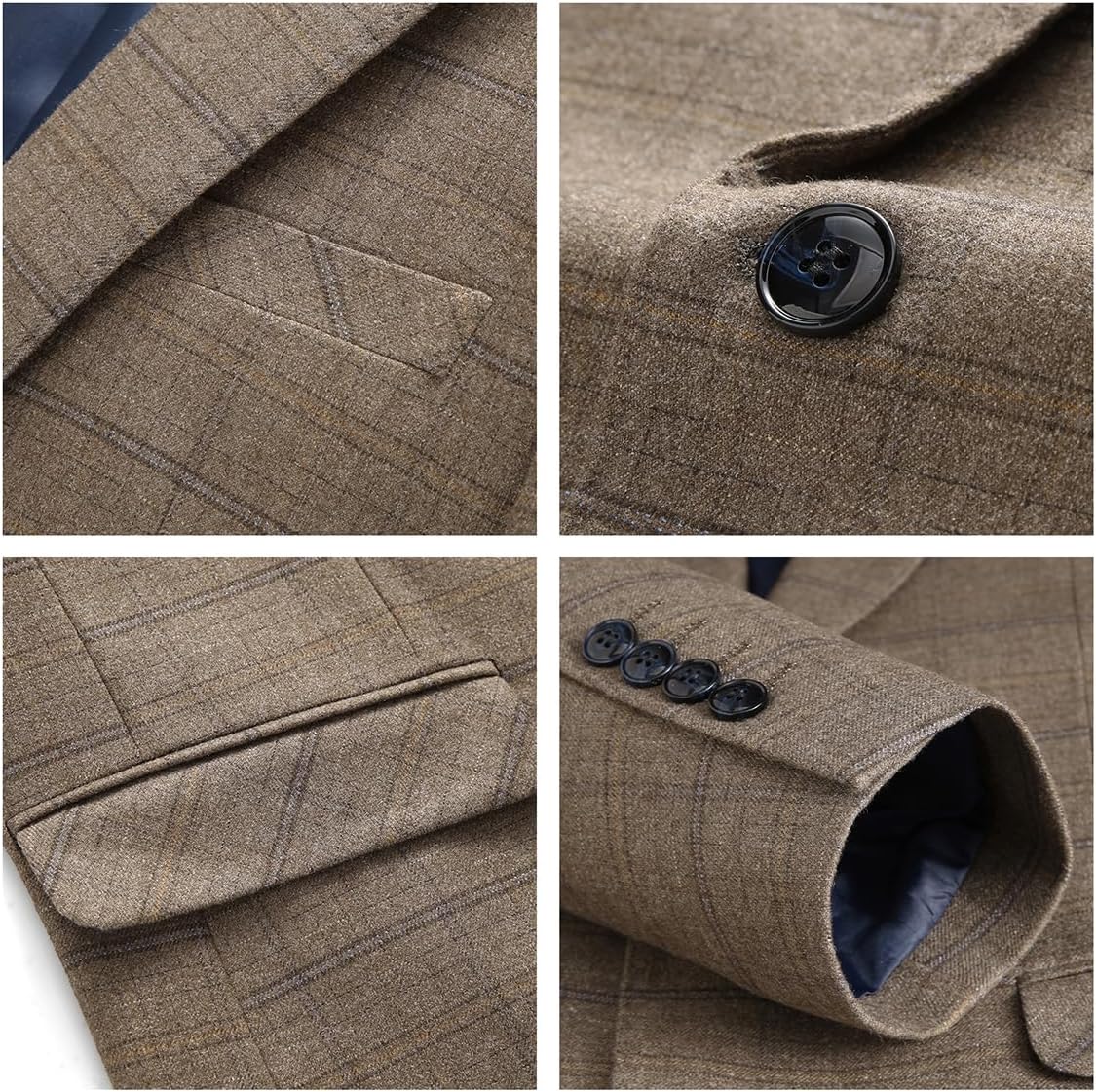 Mens 3 Piece Suits Slim Fit Tweed Suit Plaid Slim Fit Suits for Men One Button Suit Tuxedo Set - Image 7