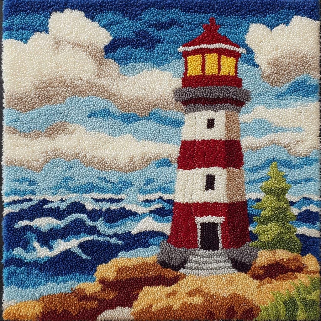 Henypt Latch Hook Cushion Kits, Lighthouse