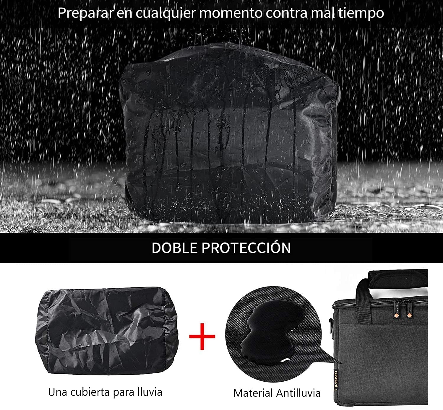 FOSOTO Bolsa Funda Cámara Réflex Digital DSLR SLR Antigolpe Impermeable de Hombro para 1 Cámara,1 ó 2 Lentes y Accesorios de Fotos para Canon 700D 1200D 600D, Nikon Sony a7 II a6400, Panasonic