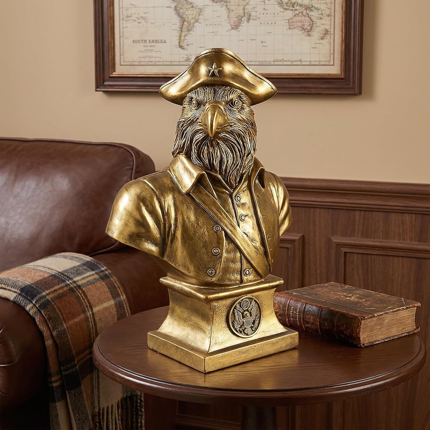Gold American Eagle Statue - Patriotic Marine Military Officer Bust Figurine with USA Seal Base - Vintage Resin Sculpture for Home Office Desk, Bookshelf, Library Decor - Gifts for Veterans