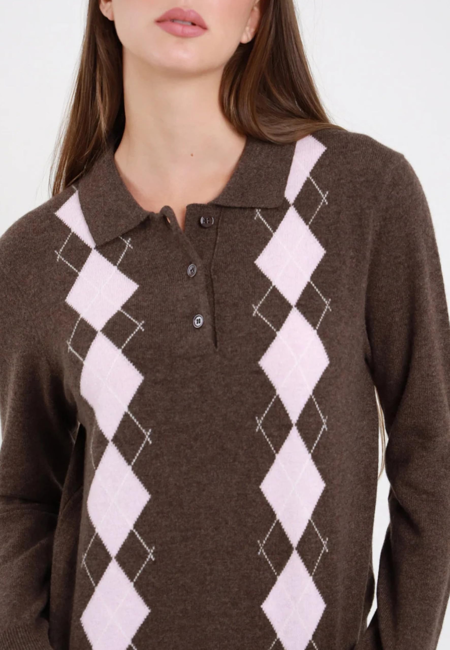 SUSY MIX Polo Donna Maniche Lunghe in Lana Rombi M174