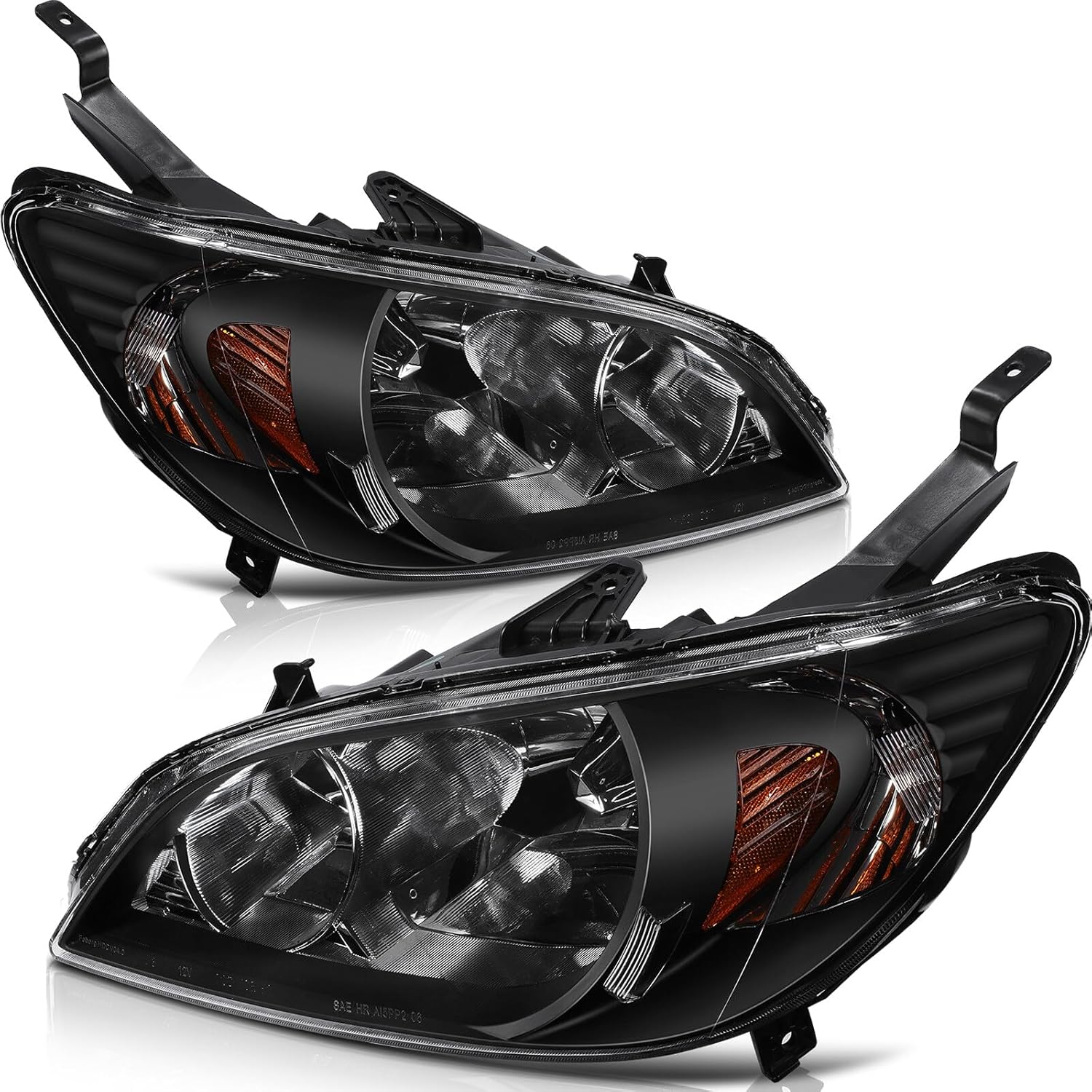 OCPTY Headlight Assembly Pair Replacement For 2004-2005 for Honda Civic Black Housing Amber Reflector Clear Lens Bulbs Not Included