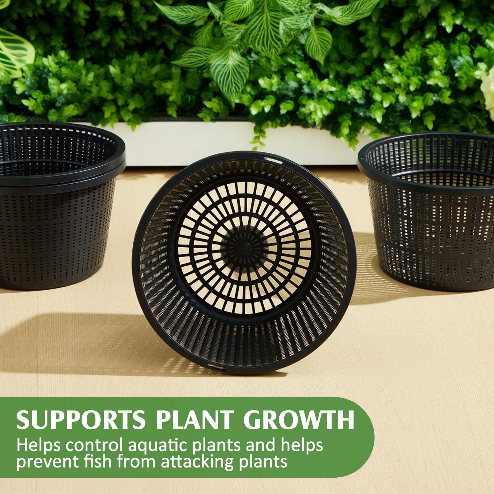 Weysat 8 cestas hidropónicas para plantas de estanque, macetas redondas de 8.3 pulgadas para plantas acuáticas, contenedores grandes de red de plástico, contenedores de malla negra para estanque