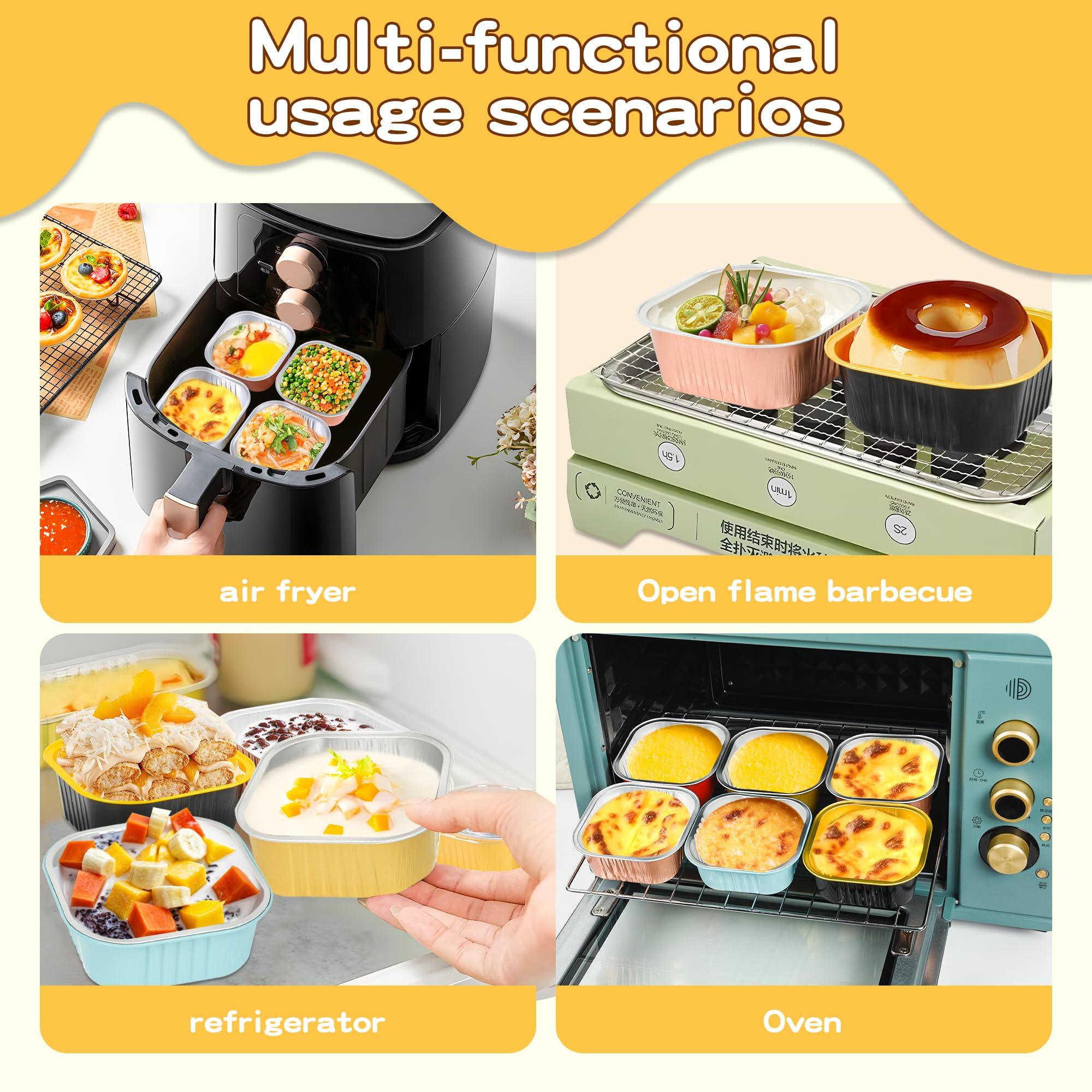 Paquete de 40 mini moldes para tartas con tapas, vasos cuadrados de aluminio de 5 onzas para hornear brownies, moldes de molde para magdalenas, moldes desechables para cupcakes de postre para bodas,
