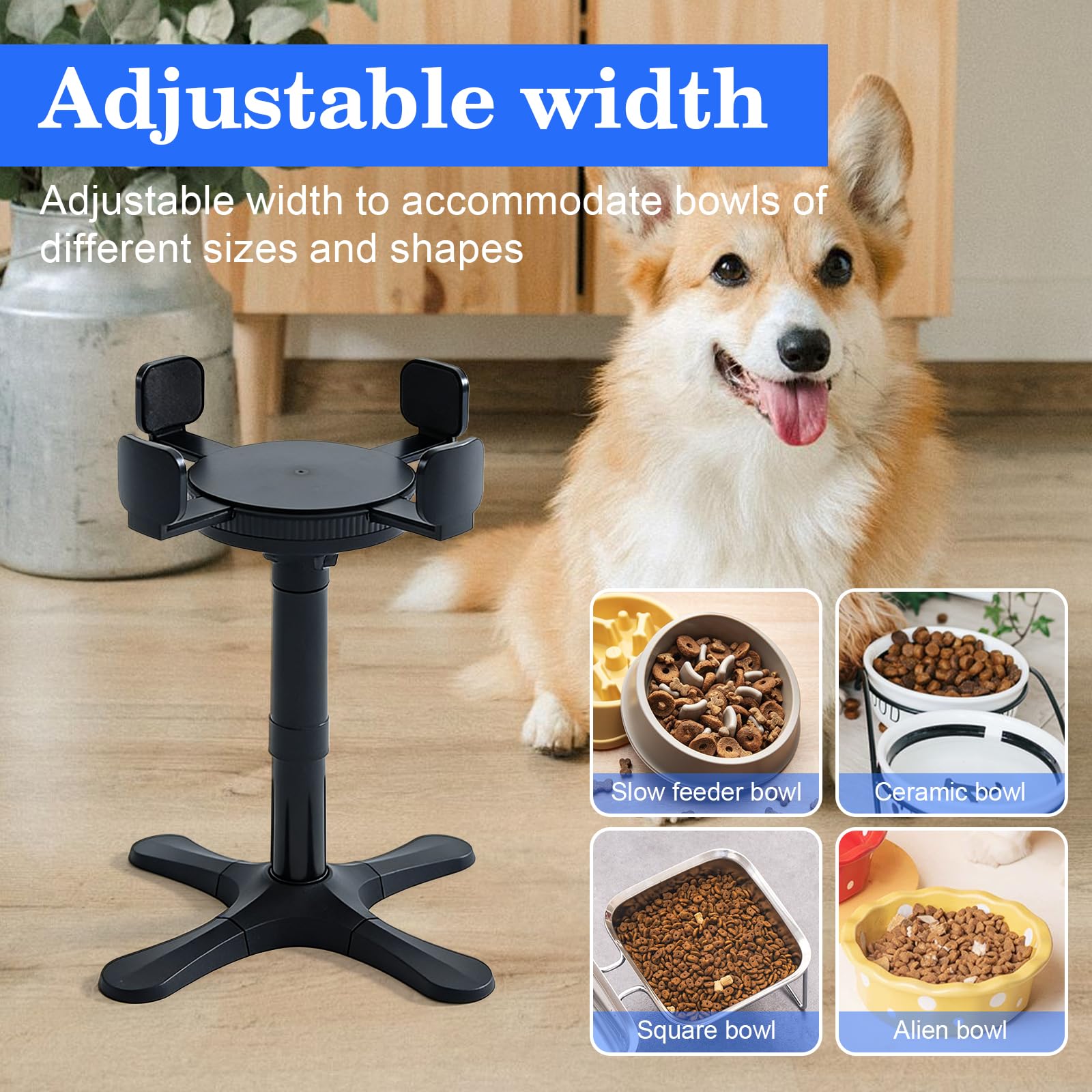 Comedero ajustable en altura: plástico ABS, gris, cuenco para perros elevado, cuenco antideslizante ajustable, comedero para perros, para alimentación de mascotas, adecuado para cuencos de 14