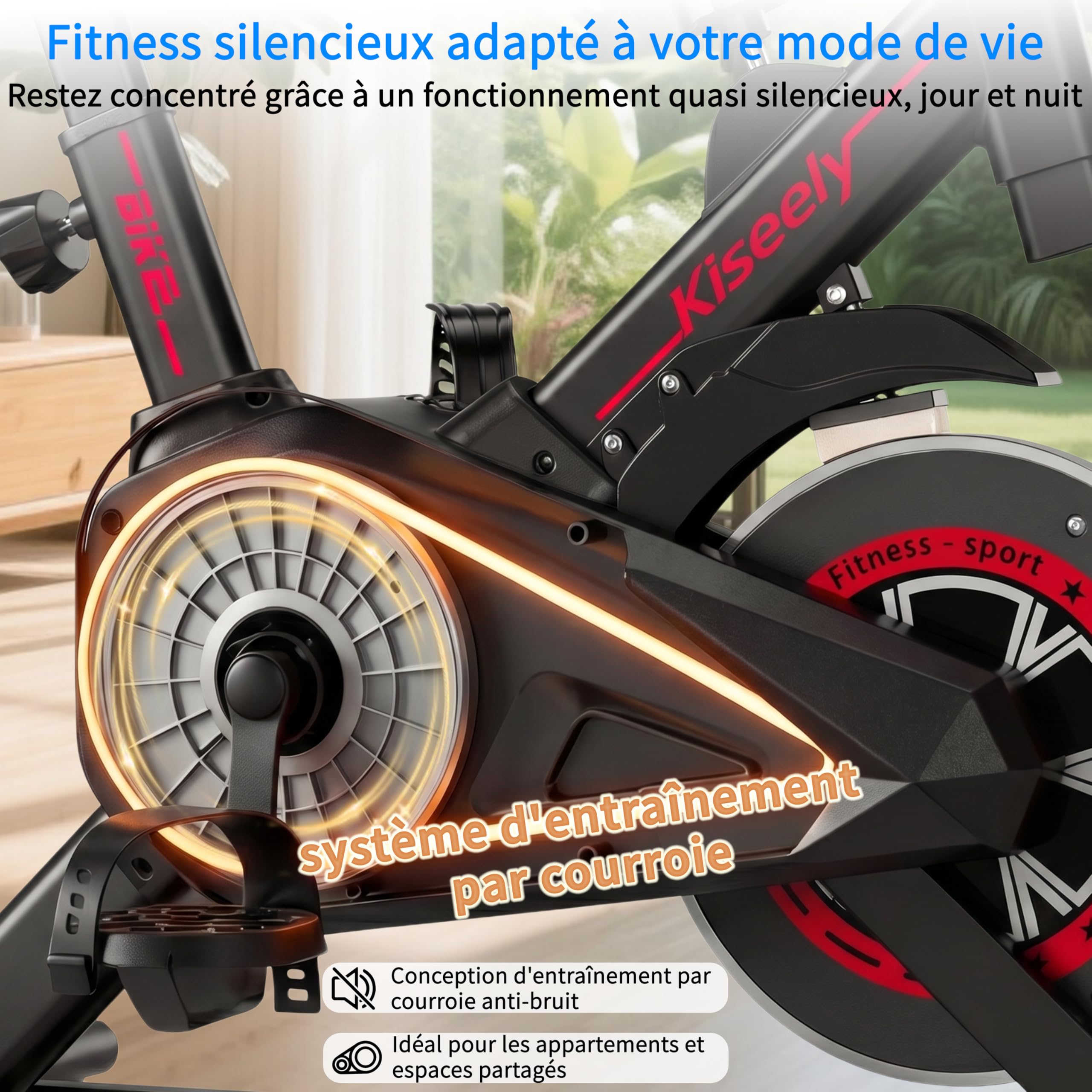 Vélo d'appartement silencieux avec résistance magnétique réglable, écran LCD et selle ergonomique confortable pour le cycling indoor et votre home gym
