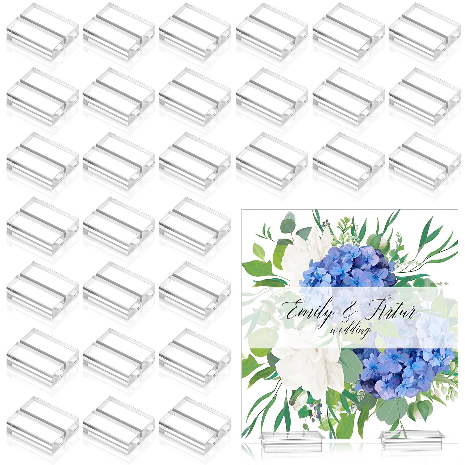 Photo 1 of Yalikop Acrylic Place Card Holders 1.2 Inch Name Card Holder Stands Clear Table Number Stands Wedding Sign Holders Display Stand for Table Wedding Photos Office Menu Meeting(50 Pieces)