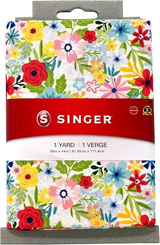 Singer Tela estampada, precorte de 1 yarda, blanco floral