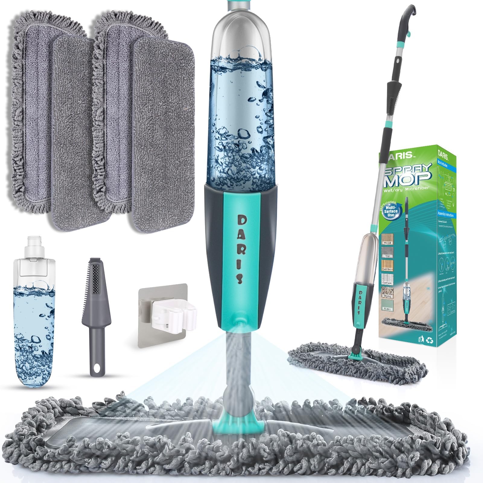Spray Mops for Floor Cleaning Microfiber Floor Mop with 4 Washable Pads 1 Holder 1 Scraper Wet Dry Floor Cleaner 360 Degree Spin Dust Mop Hardwood Floor Mop