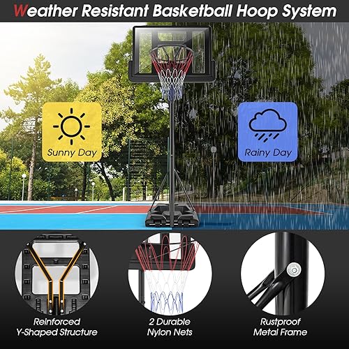 Miniatura 4 de GYMAX Aro de baloncesto, portería de baloncesto ajustable de 5.9 a 10 pies con tablero trasero inastillable, borde de 18 pulgadas y 2 redes