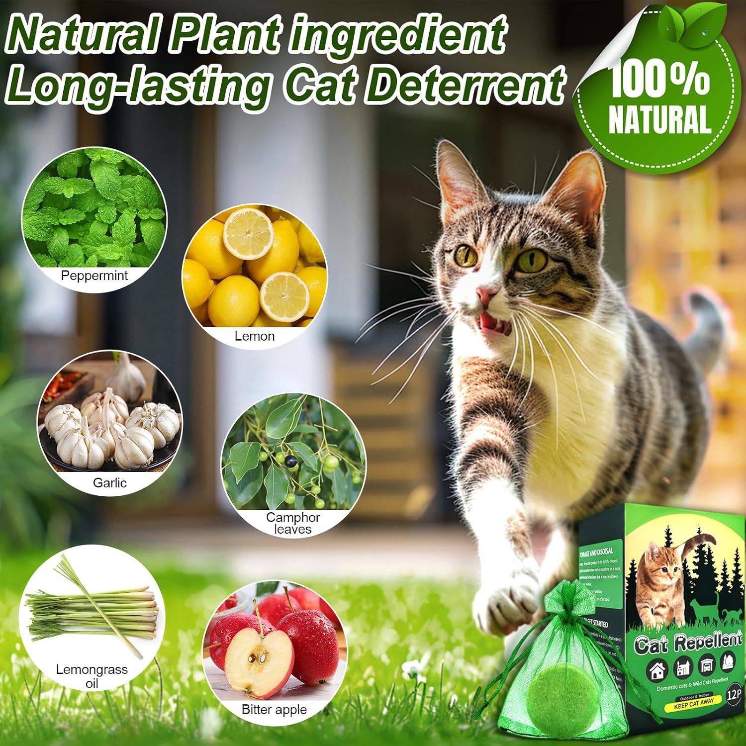 12 Pack Cat Deterrent Outdoor,Natural Peppermint Oil Cat Deterrent Outdoor& Indoor with Essential Oils Keep Cats Away from Garden, Furniture, and More, Protect Your Yard and Furniture