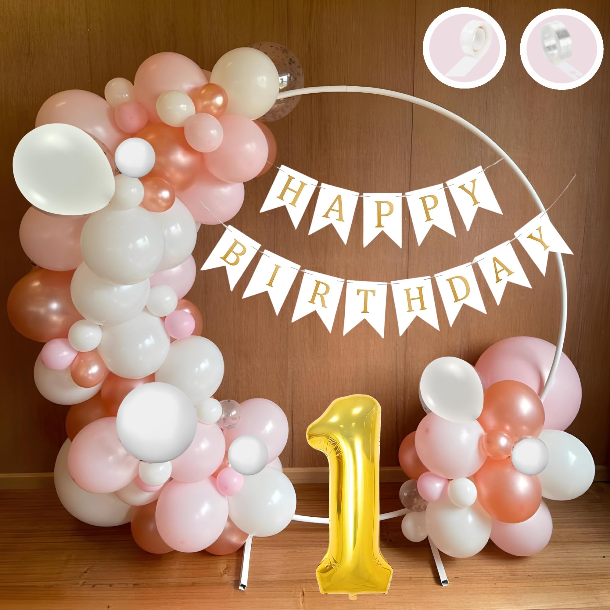 1st Birthday · White, Pink
