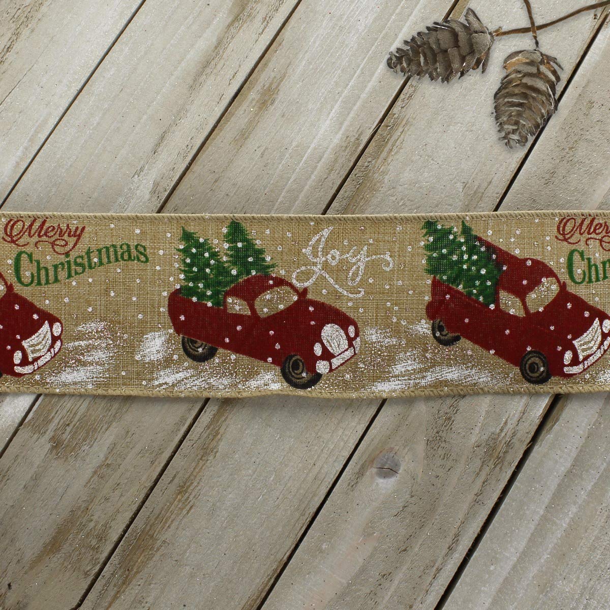 Holiday Red Truck natürliches Drahtband, 6,4 cm x 9,1 m