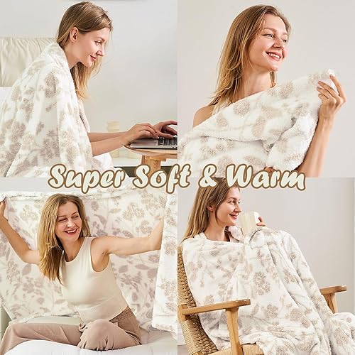 Miniatura 2 de Qeils Manta para sofá, manta de punto súper suave, manta reversible cálida y acogedora, manta de flores mullidas, manta de felpa ligera con