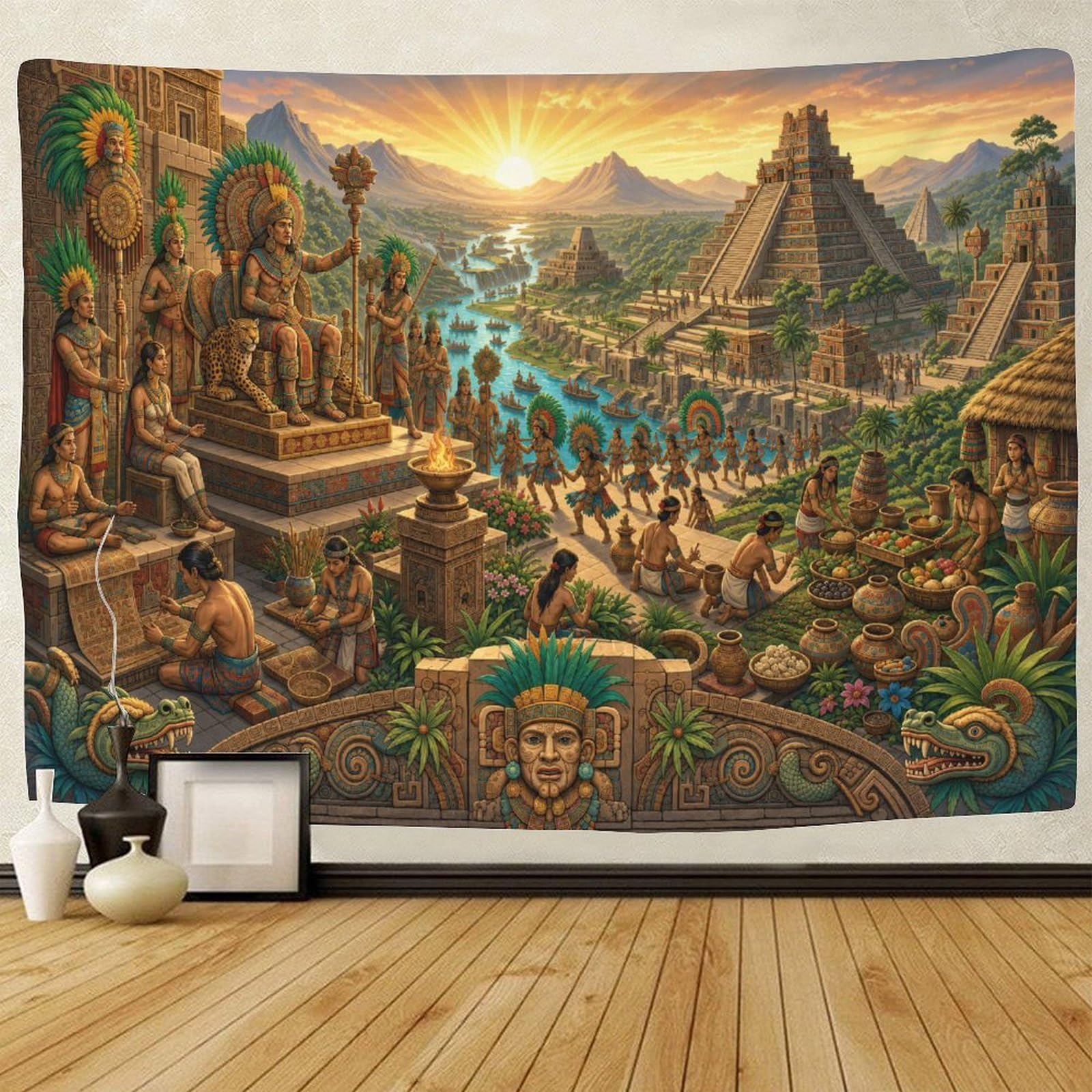 GPMNBCXZK Ancient Aztec Wall Art Decor Wall Hanging Decor 3D Print Tapestry Mayan Pyramids Tapestries Poster Curtain Living Room Dorm 180cmx230cm
