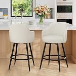 LUE BONA Tabourets à barres pivotantes Ensemble de 2, 26" Tabourets de comptoir avec dos ergonomique semi-fermé, bar-tools rembourrés Chenille avec coussin de printemps pour l'île de la cuisine, vert grisâtre