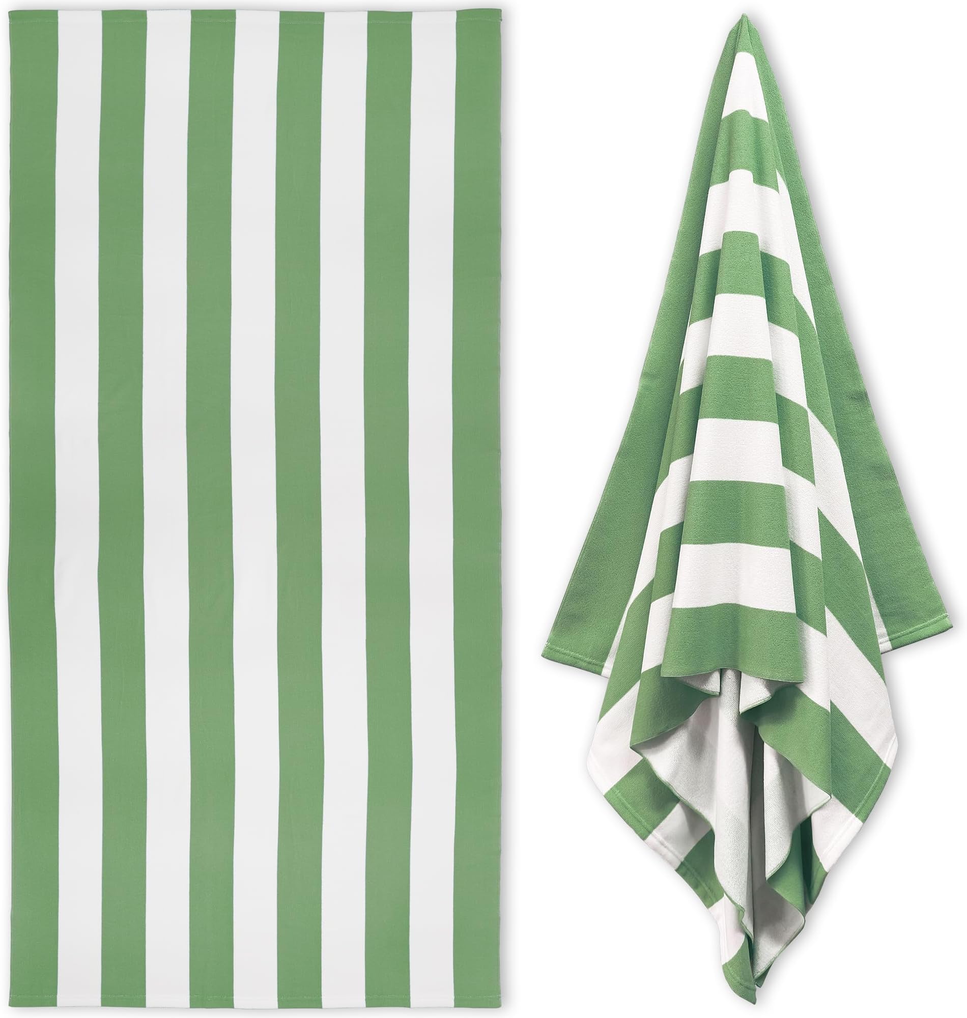 Large Oversized Beach Towel - 35 x 70 Inch Microfiber Pool Towel, Green Striped Quick Dry Cabana Swim Towel