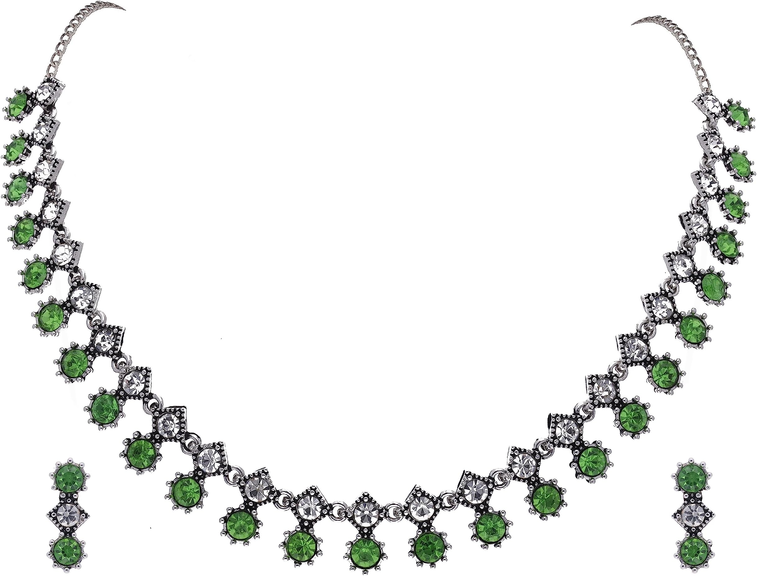 Brado JewelleryOxidised Silver Plated Artificial Stone Studded Choker Necklace Jewelry set with 1 Pair of Earring for Women and Girls
