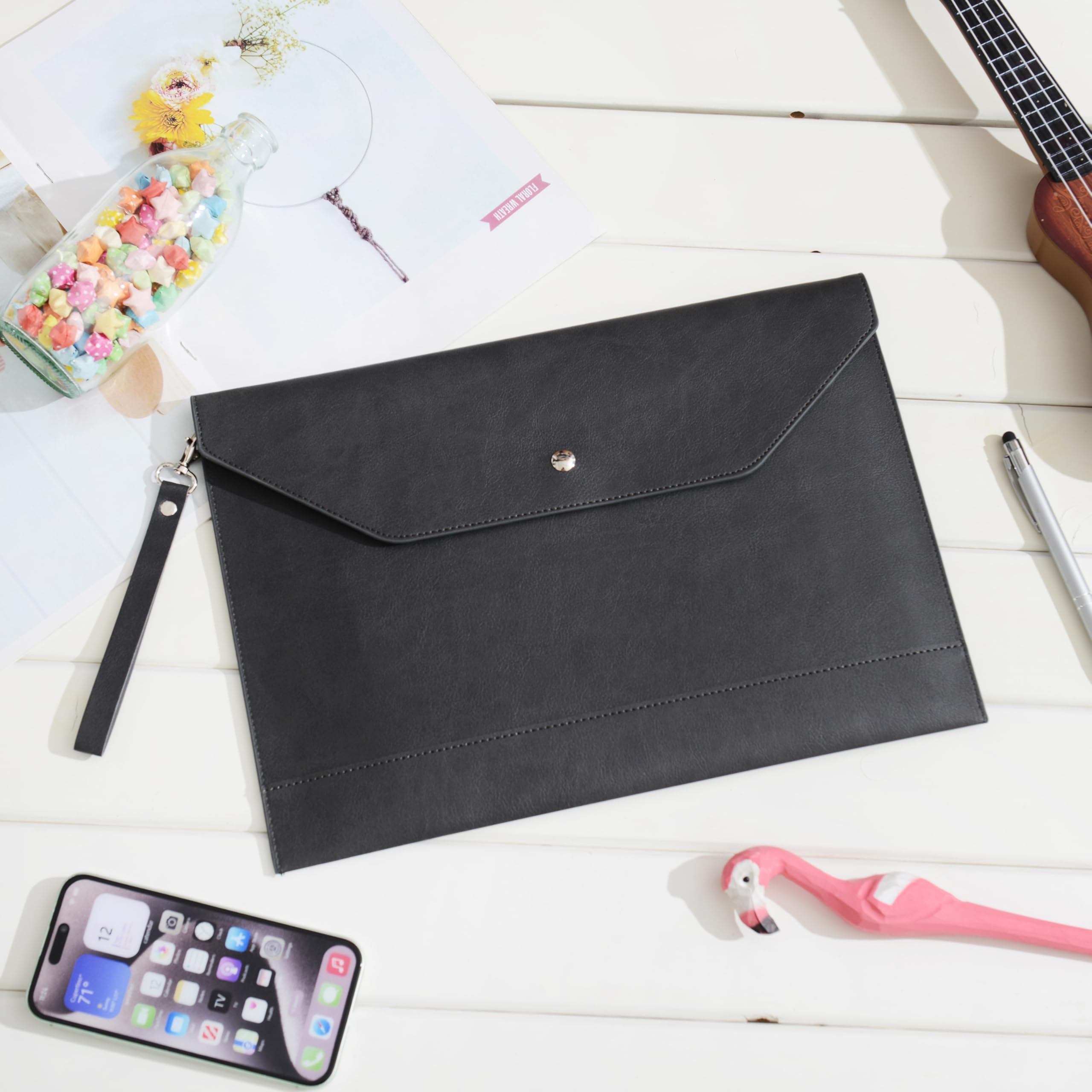 Portadocumenti A4 in Pelle Sintetica Alta Capacità per Portfolio e Tablet PC Grigio Scuro