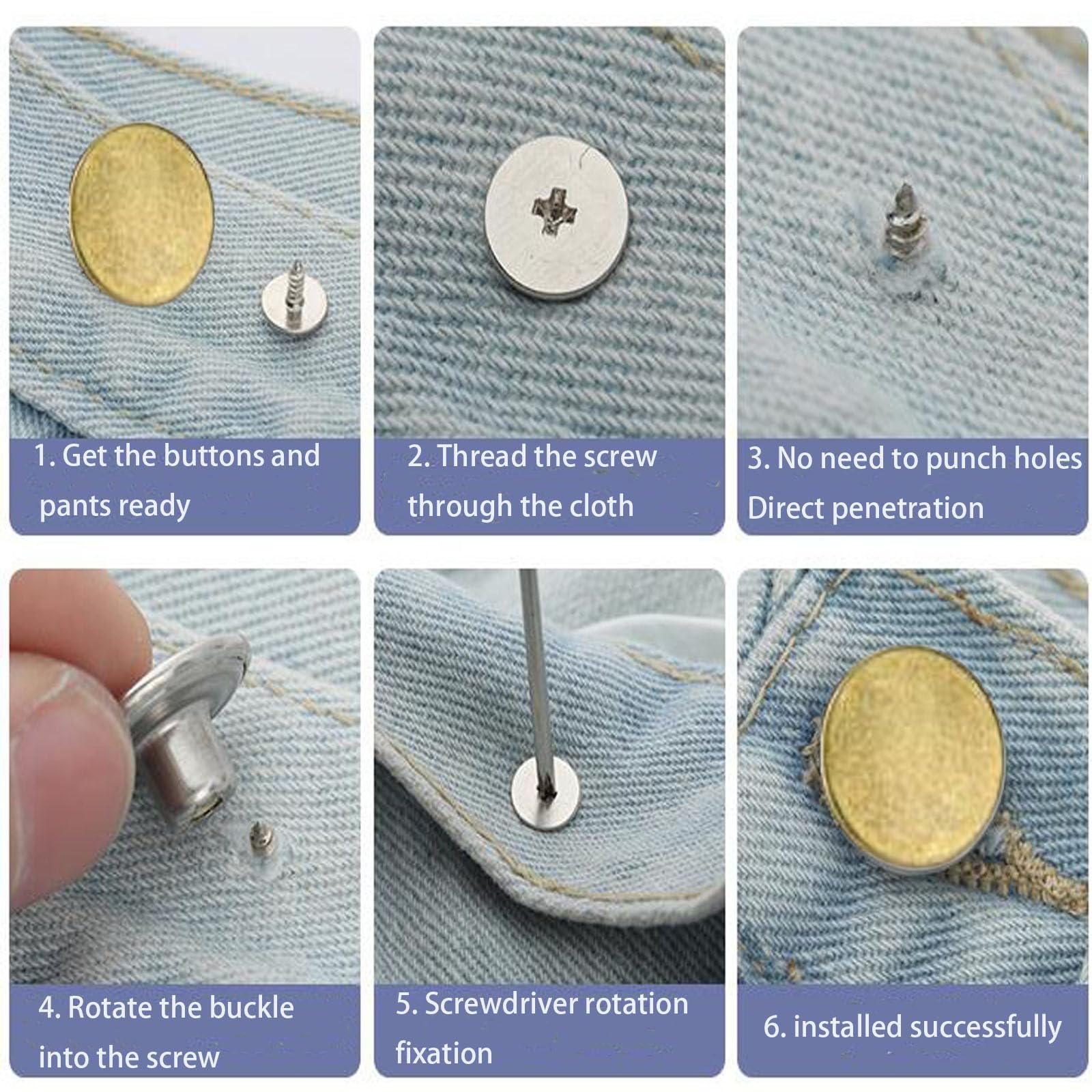 16-teiliges Jeansknopf Set - Metall Knöpfe 17mm Mit Schraubendreher