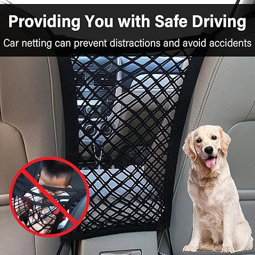 Miniatura 4 de Kewucn Organizador de malla de automóvil de 2 capas, elástico de cuatro lados, bolsa de red entre asientos delanteros, barrera de red para el