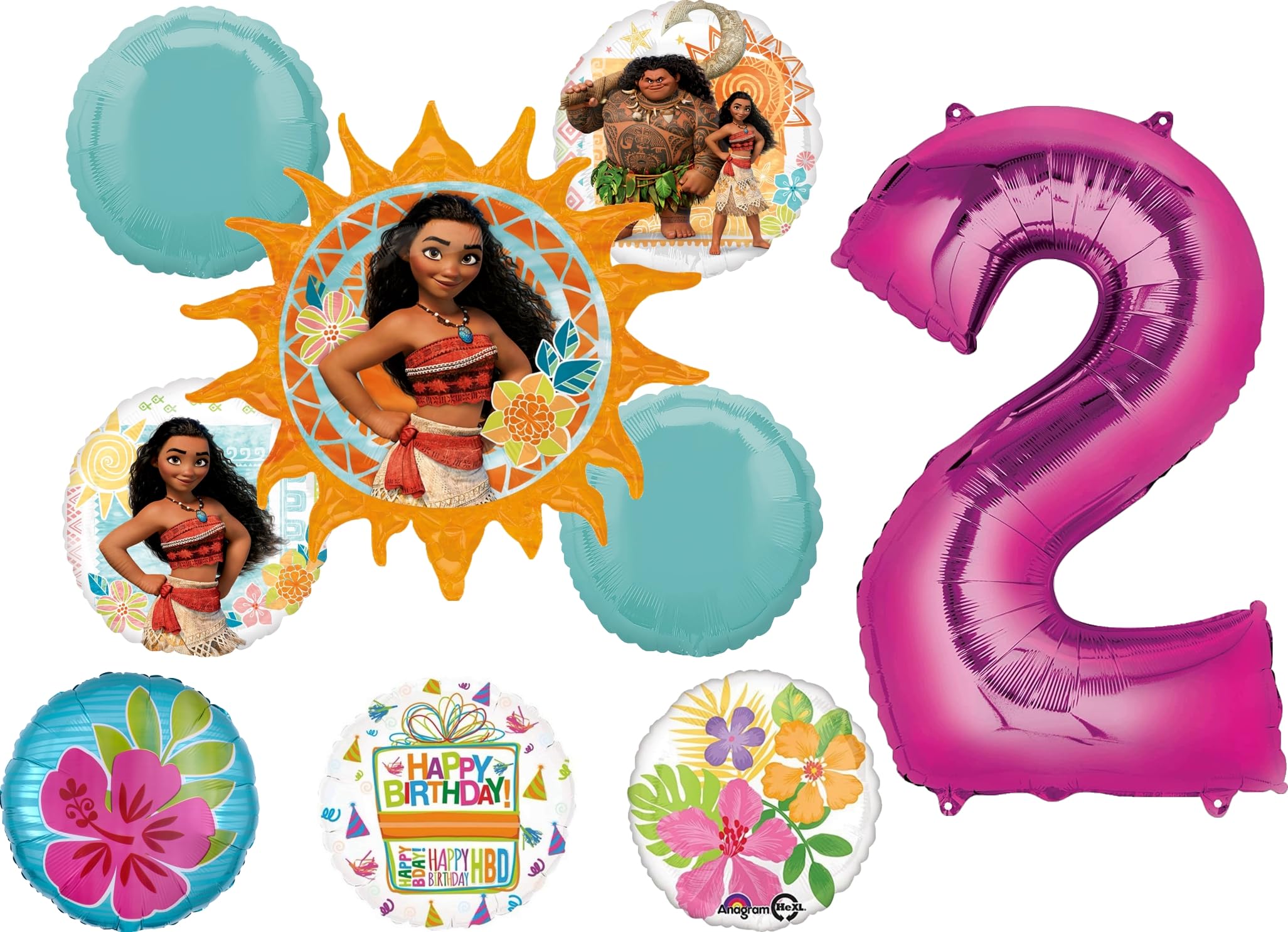 Anagram Moana 2nd Birthday Party Supplies Foil Balloon Bouquet Decorations