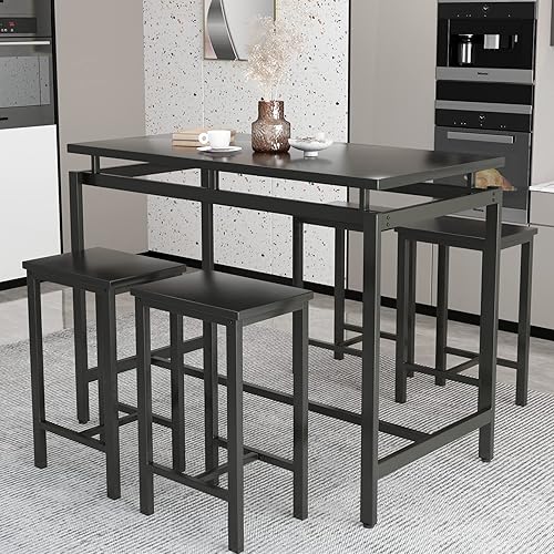 Miniatura 24 de AWQM Juego de mesa de comedor para cocina, sala de estar, bar, color marrón industrial café industrial,Negro-2,Beige (Style 2-Beige),Estilo