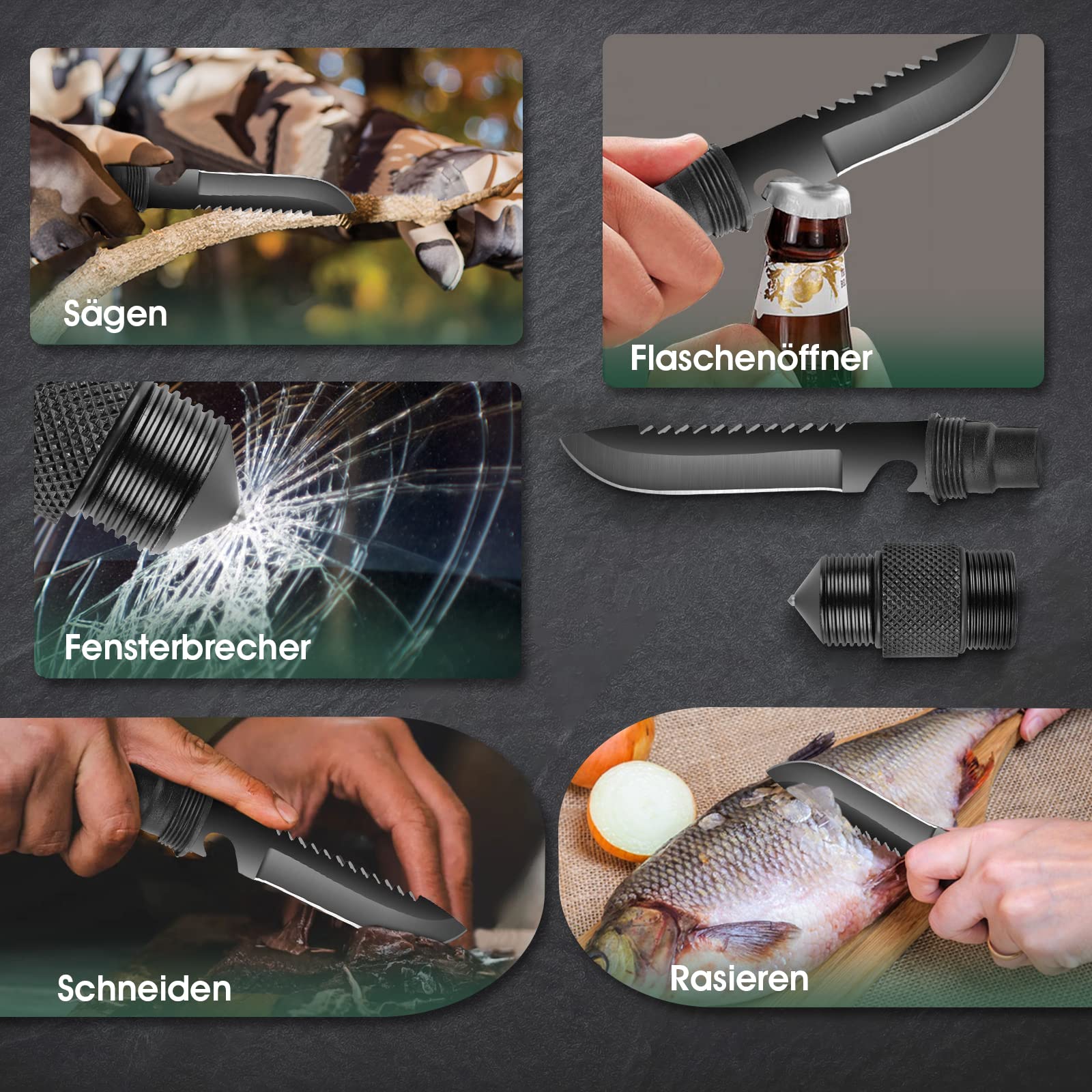 Japaknives Survival Axt 10 in 1, Spaltaxt für Holz, Schärfe Camping Beil, Multitool Campingäxte mit Outdoor Messer und Kompass，Handbeil mit Geschenkbox Schwarze äxte Set für Camping, Jagd, Garten