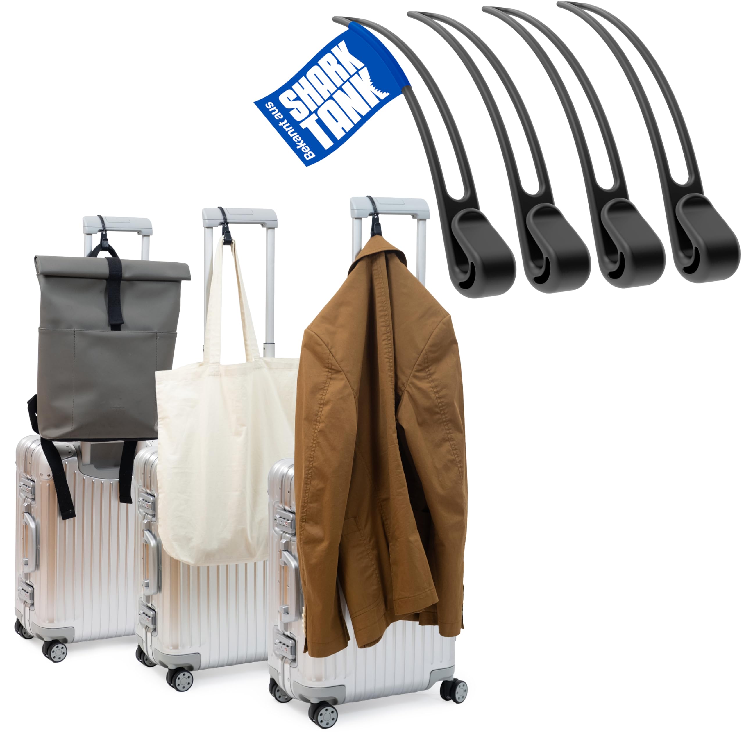 Stowey Luggage Hook Koffer Haken für deine Reise Utensilien - Der neue Travel Organizer hält Reiseartikel bis 10kg, Reise Geschenk für Reiseliebhaber und Flugbegleiter, Reisekleiderbügel Schwarz