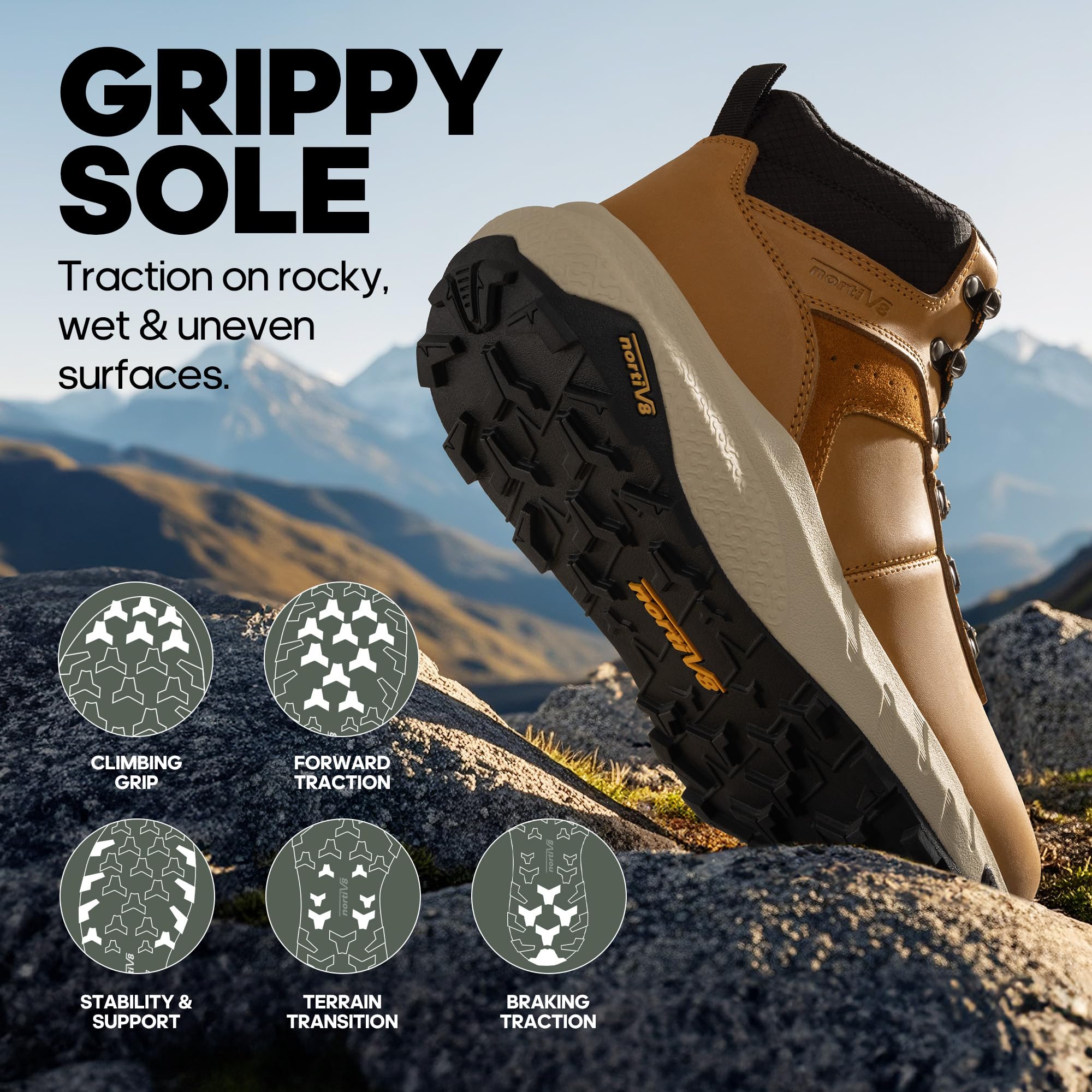 NORTIV 8 męskie wodoodporne buty trekkingowe Lekkie buty trekkingowe na zewnątrz ze skóry, brązowy, 44.5 EU