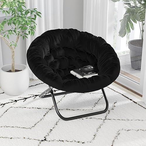 Miniatura 2 de Flash Furniture Gwen - Silla plegable de gran tamaño, silla de luna de piel sintética negra, marco de metal negro, silla plegable portátil de 38