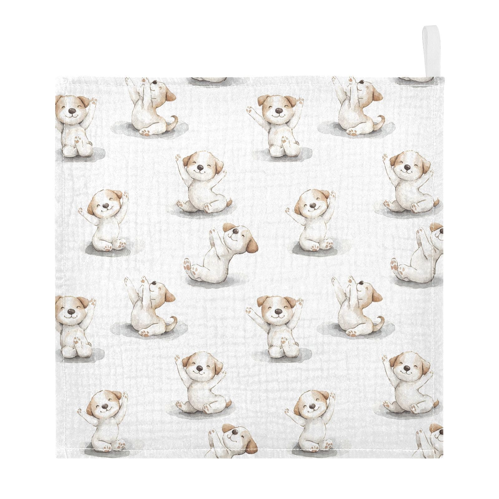 vvfelixl Baby Muslin Washcloths Cartoon Puppy Do Yoga Baby Burp Cloths Cotton Babys Face Towel for Newborn Infants Boys Girls Soft and Absorbent 11.8 X 11.8 in, 3 Pack