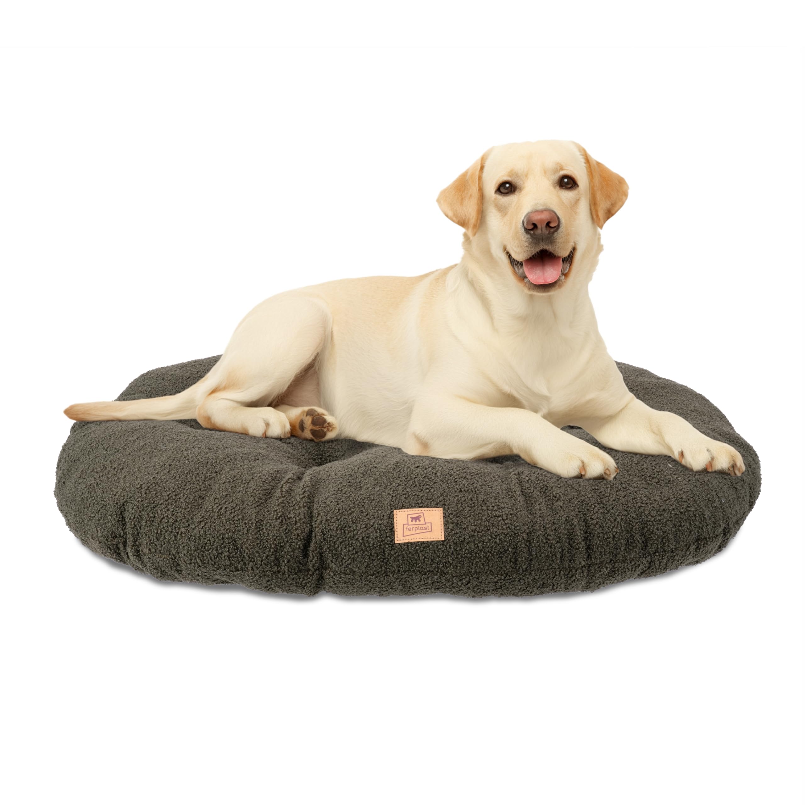 Ferplast Dog Bed Cushion for Medium-Sized Dogs, Cat Bed, Washable Synthetic Bouclé Fabric, Soft Padding, 78 x 50 x h 5 cm. Green