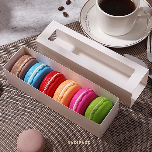 Miniatura 3 de BAKIPACK 25 cajas de macarons para 6 macarons, cajas de macarons blancas con medida interior 7.3" x 1.9" x 1.9", cajas de regalo de macarons con