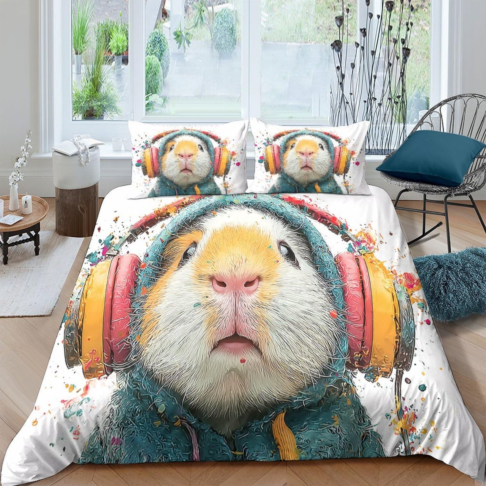Ctjqhvkz Style-8 3D Printed Headphone Monkey Fitted Sheet Microfiber Anti-Slip Decor Art Bed Sheet For Bedroom Dorm Guest Room Single（135X200cm）