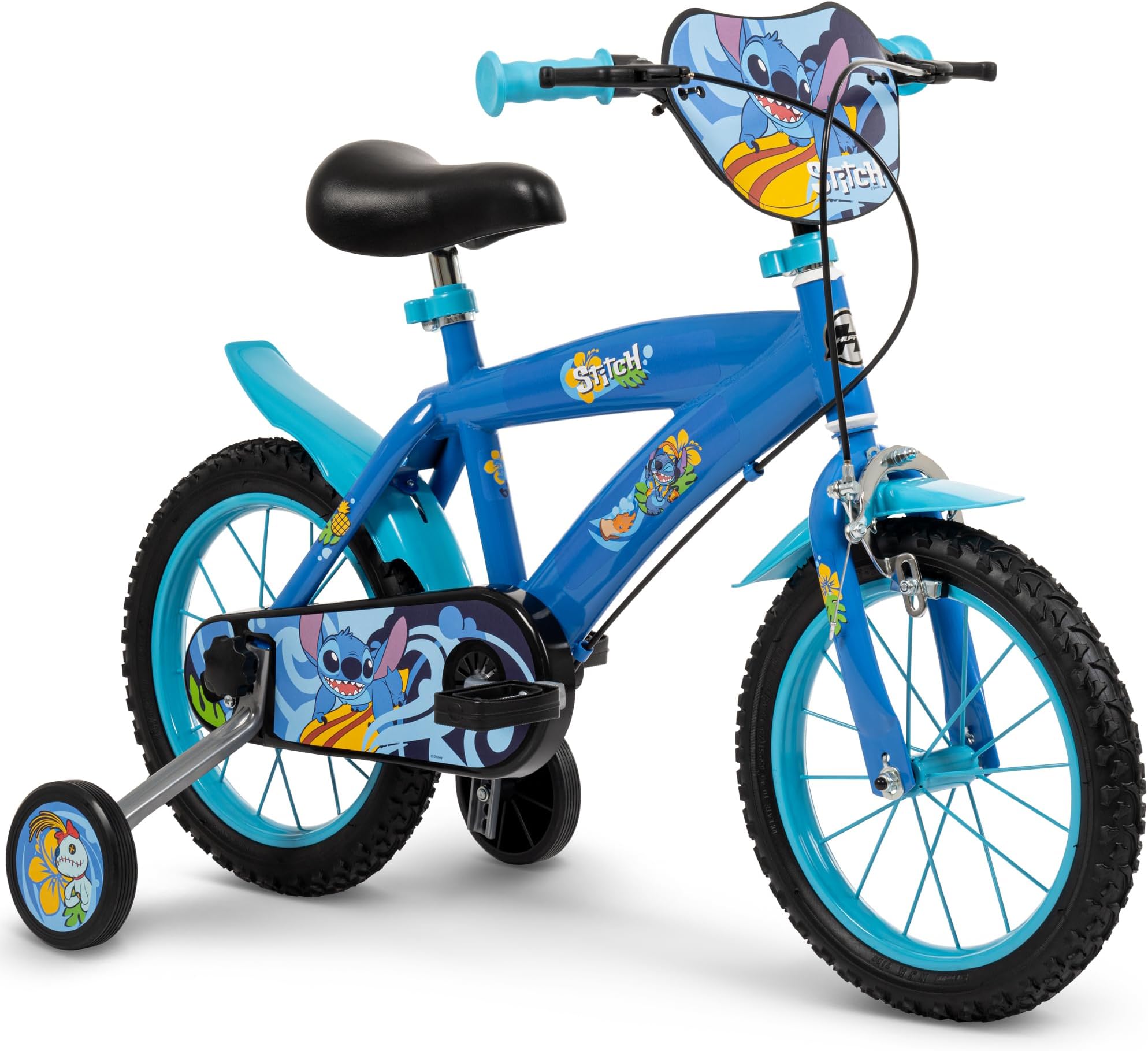 Toimsa Disney Stitch 14 inch Bicycle, Kids Bike learn to ride, with training wheel stabilisers and mudguard, for children/youth age 4-6 Years, Blue
