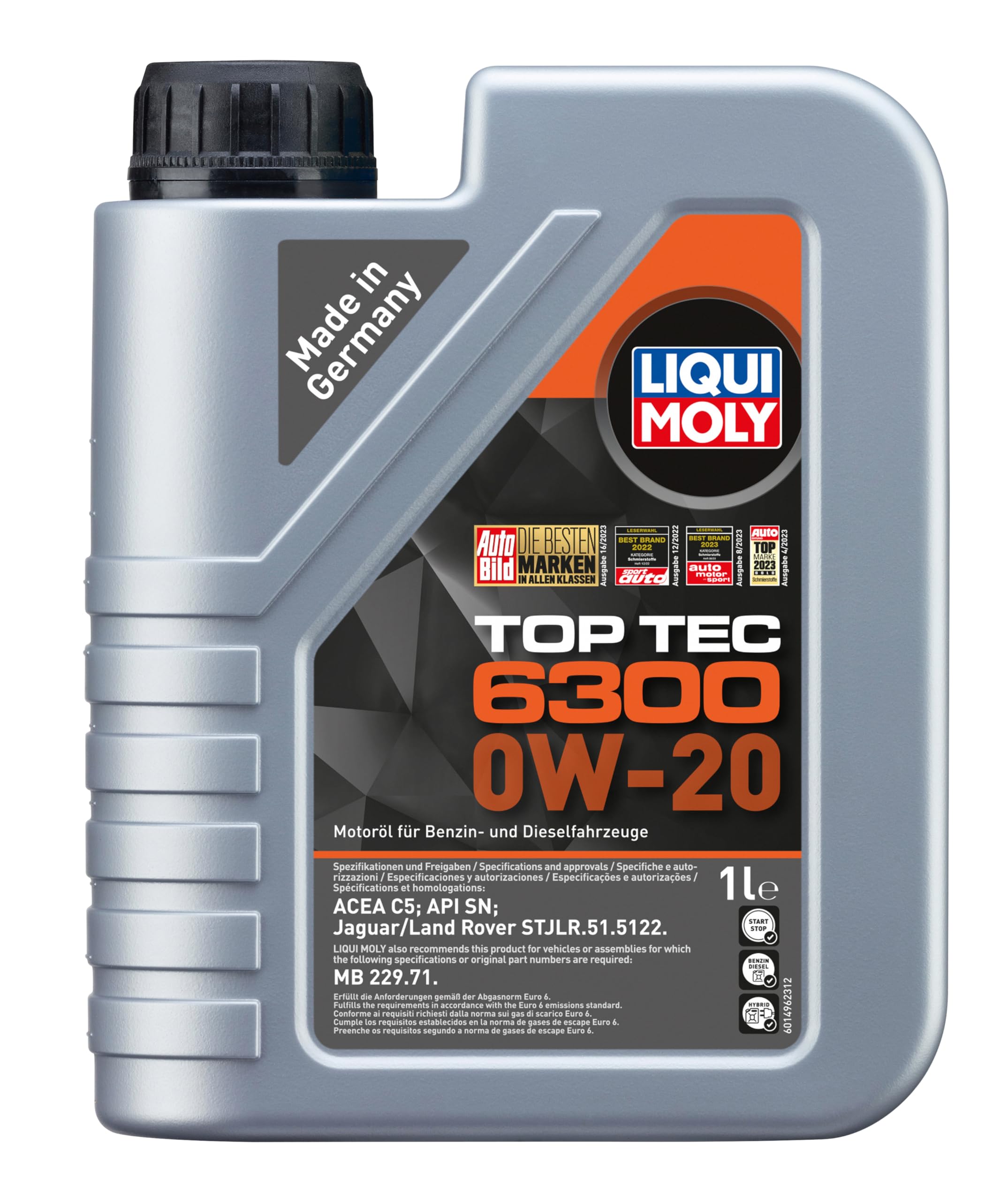 LIQUI MOLY Top Tec 6300 0W-20 | 1 L | Synthesis technology motor oil | SKU: 21216