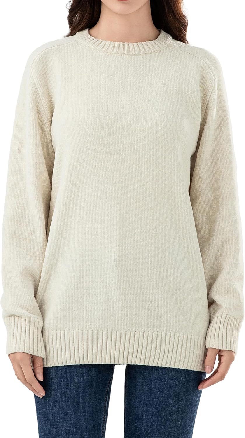 Simple&Opulence Women's Chenille Sweater Crewneck Long Sleeve Pullover Ribbed Cuff Hem Round Neck Jumper Tops