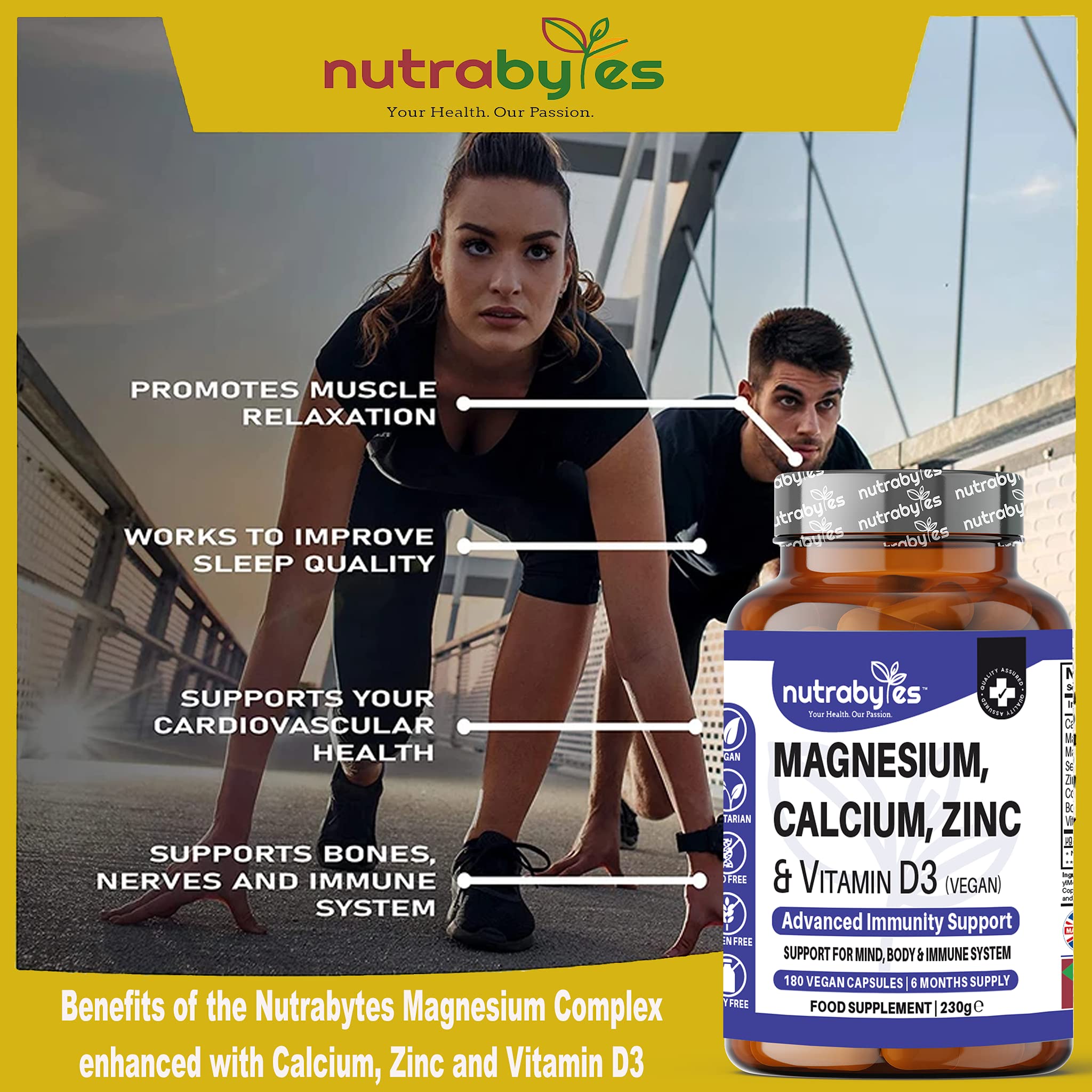 Magnesium Calcium Zinc & Vitamin D3 (Vegan) Supplement Advanced Immunity Support High Strength