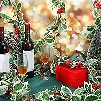 Vista 4 de Juego de 9 guirnaldas de acebo con bayas, incluye guirnalda de bayas rojas de Navidad de 5.7 pies con ganchos, hojas verdes, enredaderas de invierno