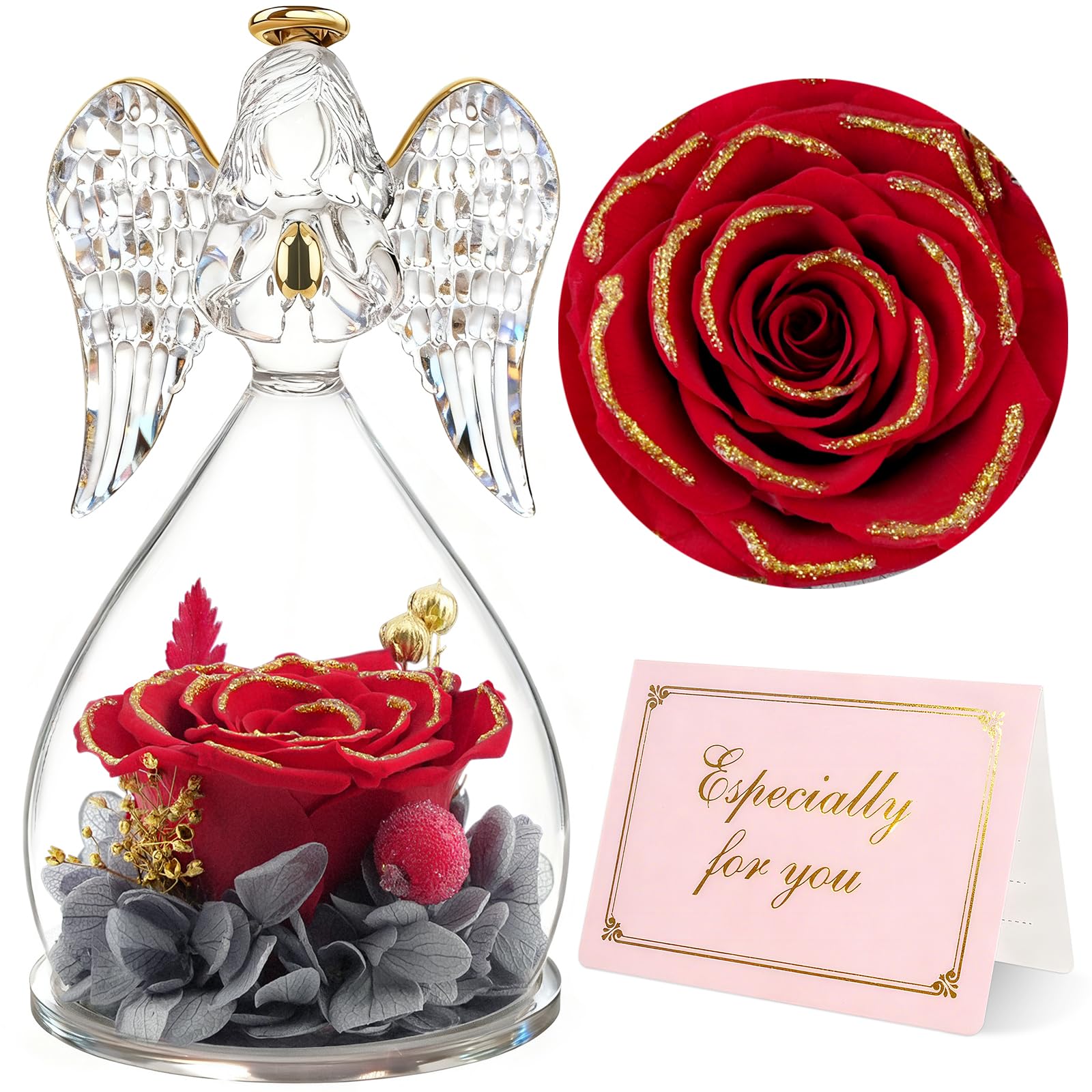 Yamonic Frauen,Ewige Rose Engel Geschenk für Mama,Ewige Rose im Glas Oma Geschenke,Valentinstagsgeschenk für Sie,Geburtstagsgeschenk für Frauen, Geschenk zum Muttertag