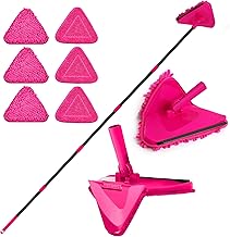 JEHONN Mocio Pavimenti Triangolare con Manico Lungo 202 cm, Aggiornato Mop Pulizia Allungabile con 6 Tamponi in Microfibra Ciniglia per Pareti, Soffitti, Muro, Finestre, Casa Interni (Rosso Rosato)