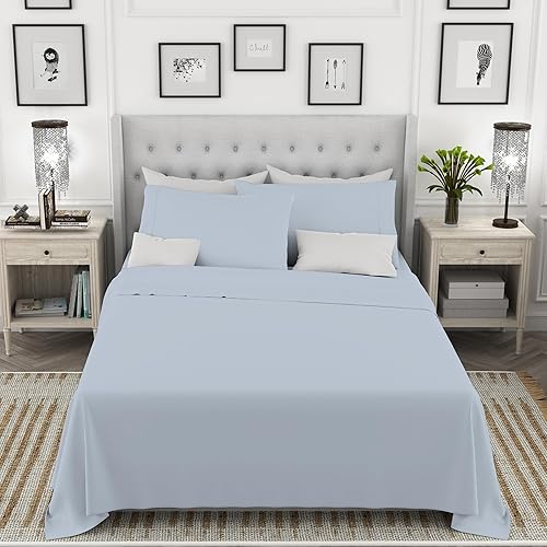Miniatura 2 de Aireolux Juego de sábanas frescas de 800 hilos 100% algodón tamaño King, color azul claro, sábanas refrescantes para personas que duermen con calor,