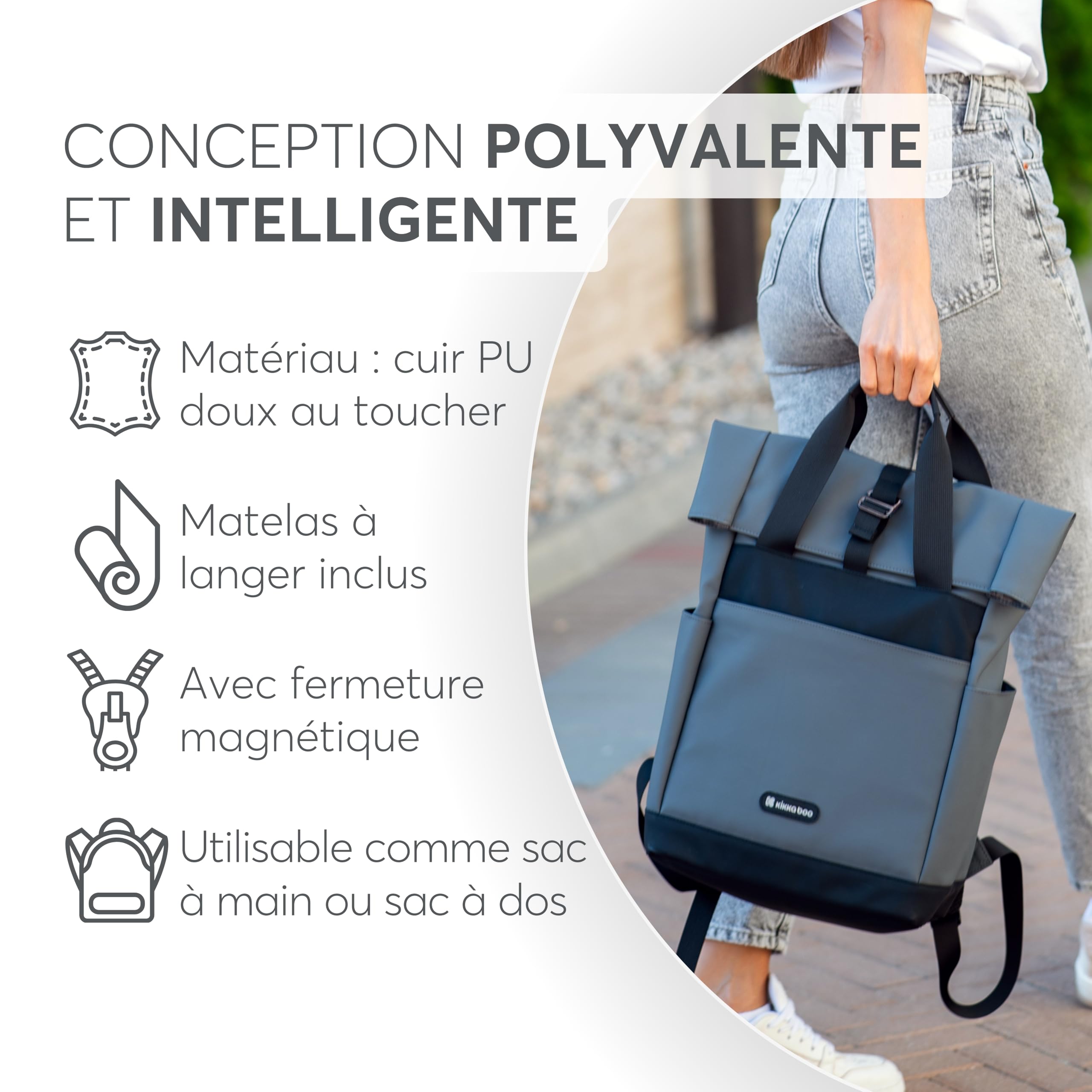Sac à langer KikkaBoo sac à dos CERISE, sac maman, clips pour poussette, grande capacité, matelas à langer portable, poche thermique, poche étanche, multi-poches, noir