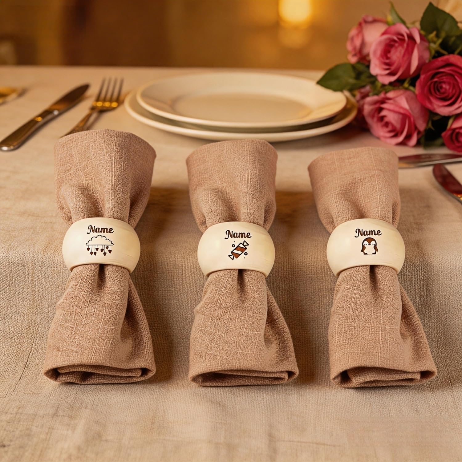 Portatovaglioli In Legno Personalizzati Con Nome, Decorazioni Da Tavola Porta Tovaglioli Con Incisione Personalizzata For La Cena Di Natale O Un Regalo Divertente For Le Vacanze(50PCS)